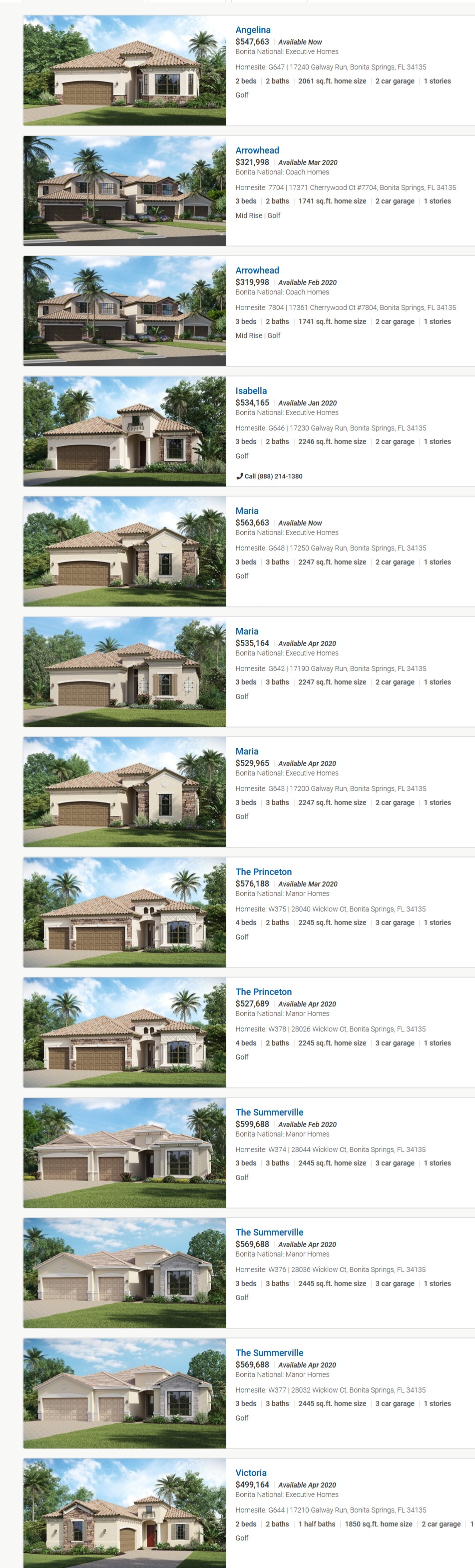 BONITA NATIONAL GOLF AND COUNTRY CLUB Bonita Springs Florida BONITA NATIONAL NEW HOME INVENTORY...